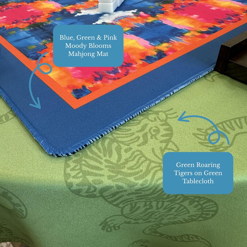 Blue, Orange & Pink Moody Blooms Mahjong Mat | 31.5in x 31.5in | 3mm | Non-Neoprene | With Storage Bag