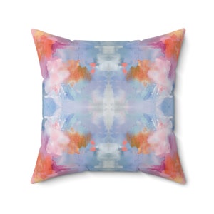 Blue, Orange & Pink Candy Cabin Pillow | Dorm Decor for College Girls | Home and Apartment Decor | Throw Pillows for Couch
