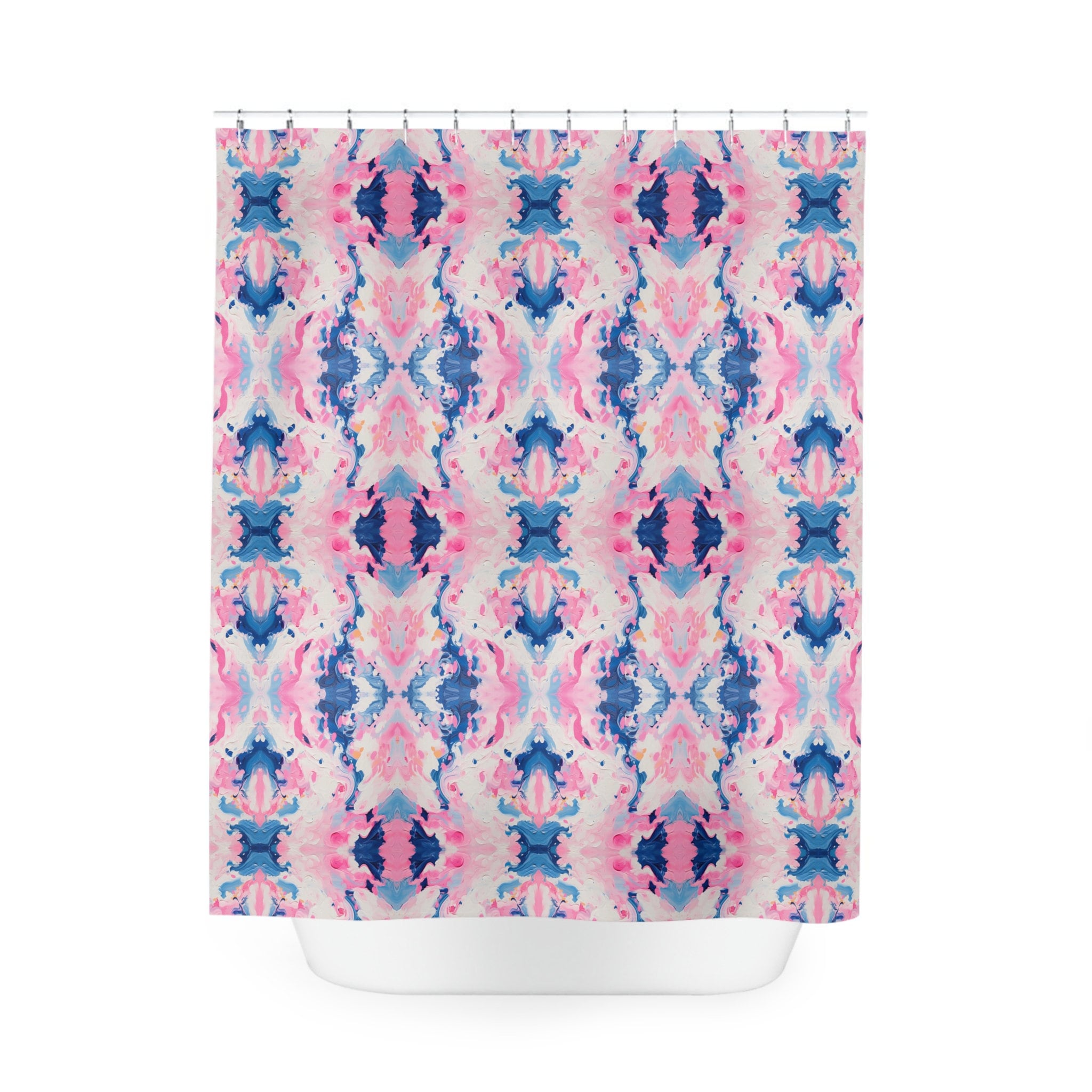 Blue & Pink Dancing Ruffles Impressionistic Cloth Shower Curtain | Bathroom Home Decor | Dorm and Apartment Decor for College Girls