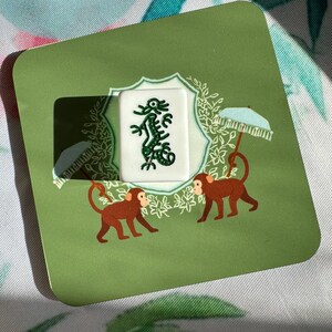 Chinoiserie Mahjong Discard Tile Coaster | Monkey Garden Collection | Square 4x4 | Cork Back, - Size: 3.75″ x 3.75″ (Square)
- High-gloss top
- ONE coaster per listing