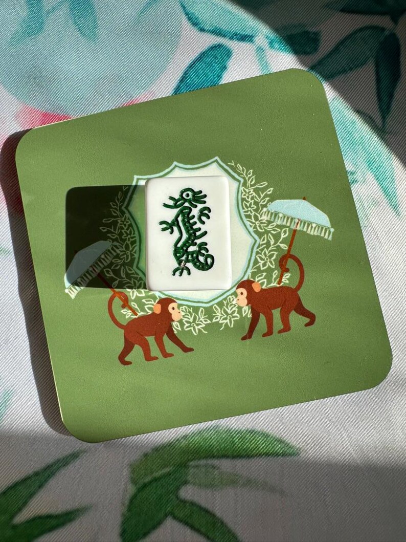 Chinoiserie Mahjong Discard Tile Coaster | Monkey Garden Collection | Square 4x4 | Cork Back, - Size: 3.75″ x 3.75″ (Square)
- High-gloss top
- ONE coaster per listing