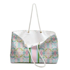 Blue, Green & Pink Pagoda Tote | Mahjong Bag | Custom Monogram Racing Stripe | Large Rope Handle Beach Bag | Preppy Gift
