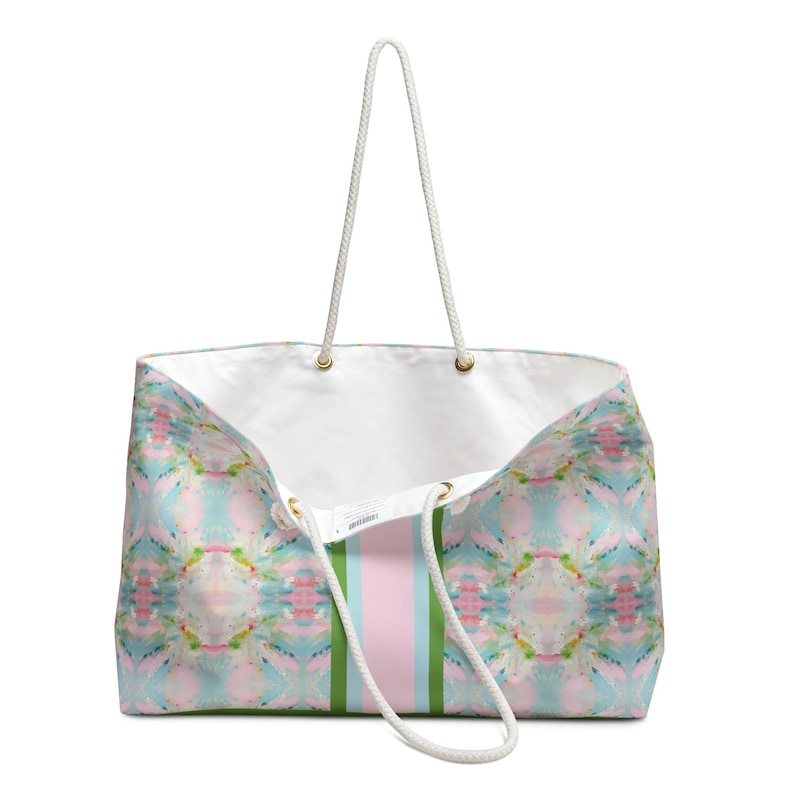 Blue, Green & Pink Pagoda Tote | Mahjong Bag | Custom Monogram Racing Stripe | Large Rope Handle Beach Bag | Preppy Gift