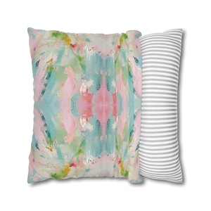 Blue, Green & Pink Pagoda Pillow Cover - 100% spun polyester pillow cover
- Comes in 3 sizes
- Double-sided print
- NO PILLOW INSERT INCLUDED
- Knife edge seam closure