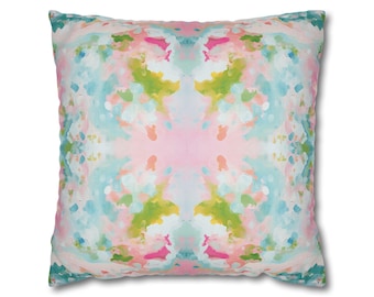 Blue, Green & Pink Snowdrops No. 2 Pillow Cover | Dorm Decor for College Girls | Teen and College Girl Gift | Home and Apartment Decor