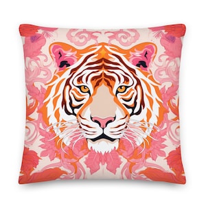 Pink & Orange Tiger Art Deco Pillow | Dorm Decor for College Girls | Home Decor Gift