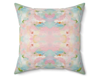 Blue, Green & Pink Lily of the Valley No. 3 Pillow | Dorm Decor for College Girls | Teen and College Girl Gift | Home and Apartment Decor