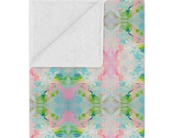 Blue, Pink & Green Fountain Impressionistic Minky Blanket | Dorm Decor for College Girls | Gift for College Girls | Bedroom Decor