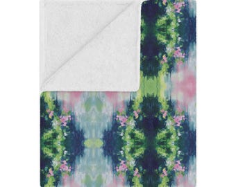Blue, Green & Pink Paris in Bloom Minky Blanket | Dorm Decor for College Girls | Gift for College Girls | Gift for Her