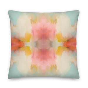 Blue, Orange & Pink Castle on the Lake Abstract Pillow | Dorm Decor for College Girls | Home and Apartment Decor | Throw Pillows for Couch