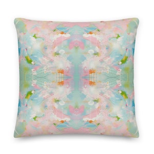 Blue, Green & Pink Lily of the Valley No. 1 Impressionistic Pillow | Dorm Decor for College Girls | Teen and College Girl Gift | Home Decor