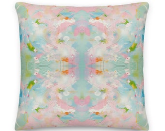 Blue, Green & Pink Lily of the Valley No. 1 Impressionistic Pillow | Dorm Decor for College Girls | Teen and College Girl Gift | Home Decor