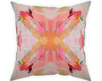 Pink, Green & Orange Citrus Starburst Pillow | Dorm Decor for College Girls | Home and Apartment Decor | Throw Pillows for Couch
