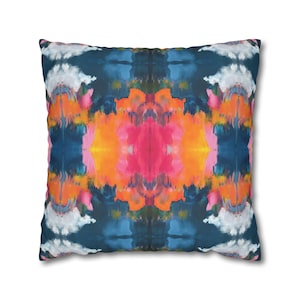Blue, Orange & Pink Moody Blooms Pillow Cover | Dorm Decor for College Girls | Home and Apartment Decor | Throw Pillows for Couch