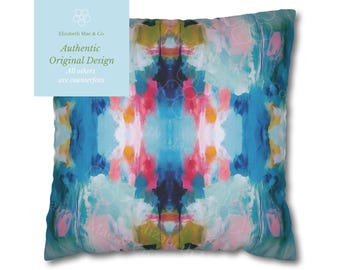 Blue, Pink & Green Sunken Gardens Pillow Cover | Dorm Decor for College Girls | Home Apartment Decor | Throw Pillows for Couch