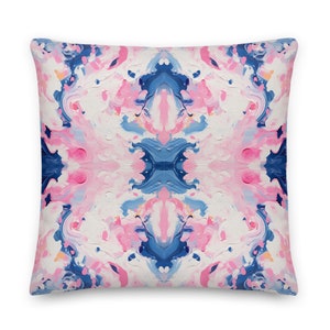 Blue & Pink Dancing Ruffles Impressionistic Pillow | Lumbar and 22”x22” | Dorm Decor for College Girls | Home and Apartment Decor