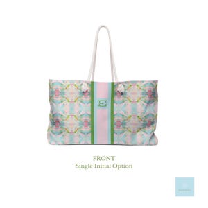Blue, Green & Pink Pagoda Tote | Mahjong Bag | Custom Monogram Racing Stripe | Large Rope Handle Beach Bag | Preppy Gift