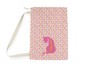 Linge rose et orange Tigre assis sur pivoines | Les dortoirs et les camps d'été Essentiels | Cadeau pour adolescente et étudiante | Sac Père Noël