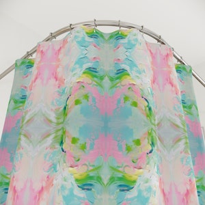Blue, Pink & Green Fountain Impressionistic Cloth Shower Curtain | Bathroom Home Decor | Dorm and Apartment Decor for College Girls image 3