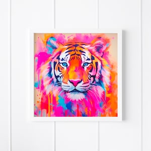 Vibrant Acrylic Paint Tiger Square Print – Stunning Dorm Decor for College Girls, Wall Art, Grad Gift, Bold Colors, Wall Decor