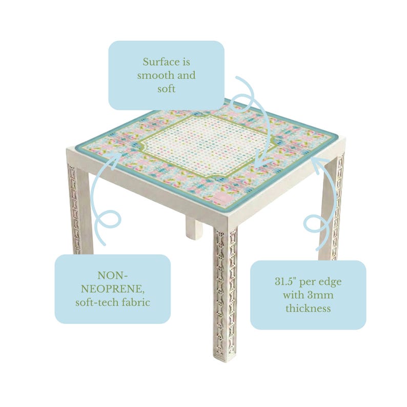 Blue, Green & Pink Snowdrops Mahjong Mat | 31.5in x 31.5in | 3mm | Non-Neoprene | With Storage Bag image 12