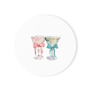 Pink and Blue Champagne Coupes with Bows Sip in Style Cork Back Coaster | Drink Coaster | Home Decor | Gift for Women