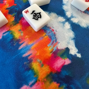 Blue, Orange & Pink Moody Blooms Mahjong Mat | 31.5in x 31.5in | 3mm | Non-Neoprene | With Storage Bag