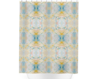 Blue & Yellow Warbler Abstract Cloth Shower Curtain | Bathroom Home Decor | Dorm and Apartment Decor for College Girls