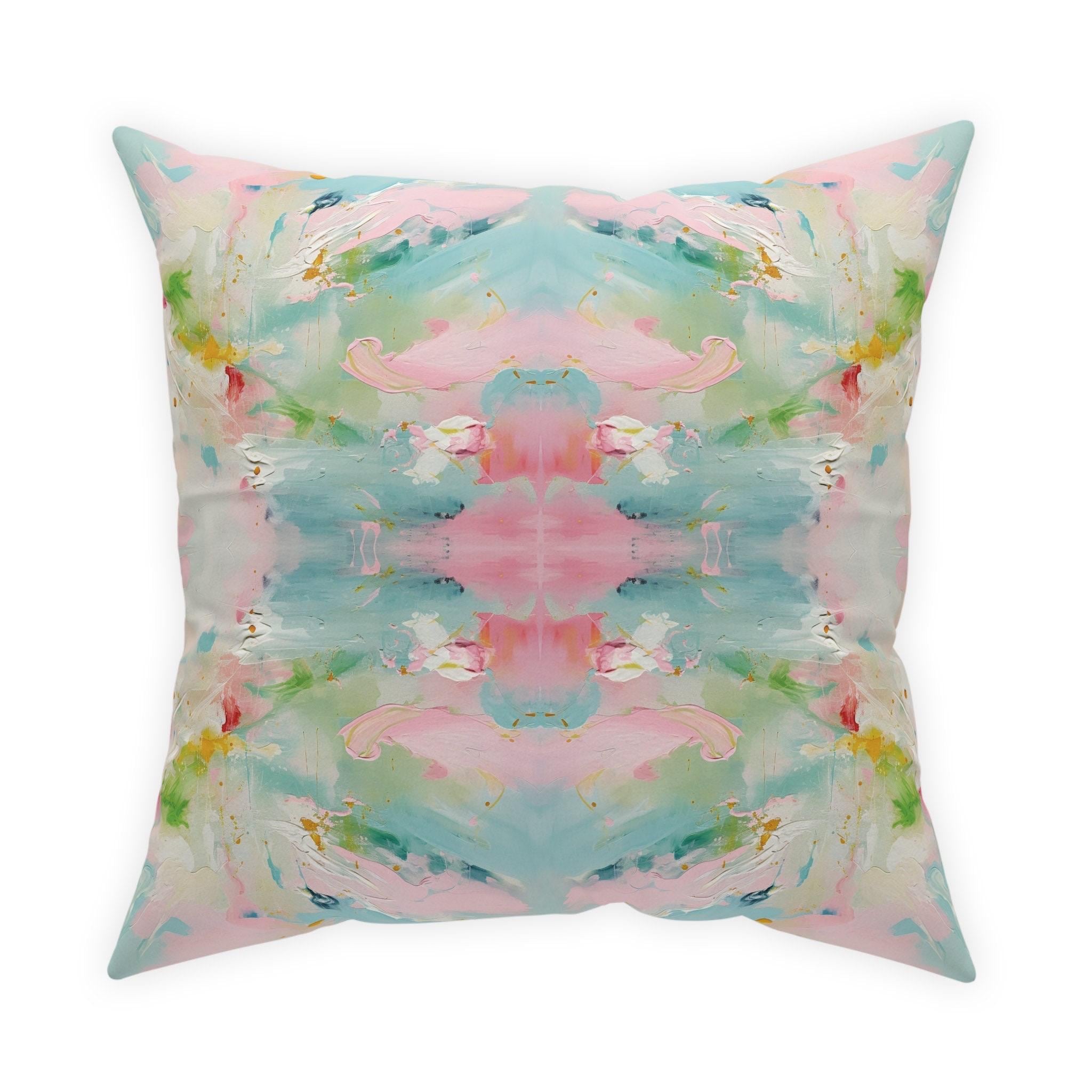 Blue, Green & Pink Pagoda Pillow | Dorm Decor for College Girls | Teen and College Girl Gift | Home and Apartment Decor