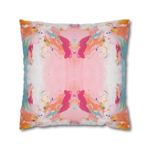 Blue, Pink & Yellow Love Angel Impressionistic Pillow Cover | Dorm Decor for College Girls | Home Apartment Decor | Throw Pillows for Couch