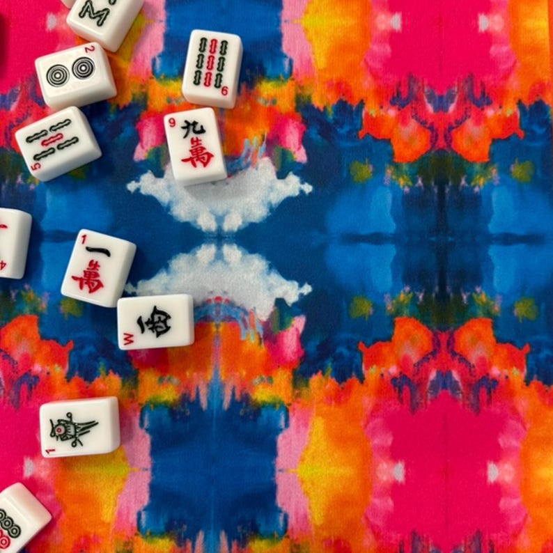 Blue, Orange & Pink Moody Blooms Mahjong Mat | 31.5in x 31.5in | 3mm | Non-Neoprene | With Storage Bag
