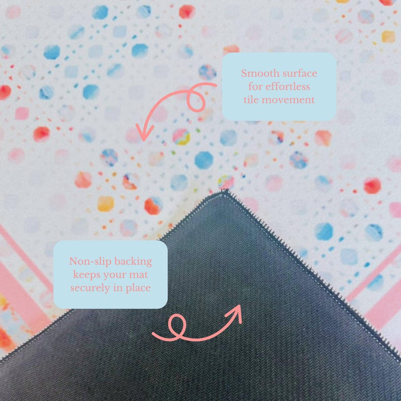 Front and back of Blue, Orange & Pink Sandcastle Sunrise Mahjong Mat | 31.5in x 31.5in | 3mm | Non-Neoprene | With Storage Bag