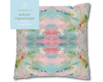 Funda de almohada con diseño de pagoda azul, verde y rosa / Decoración para dormitorios de chicas universitarias / Decoración para apartamentos / Cojines decorativos para el sofá