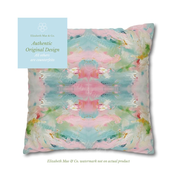 Blue, Green & Pink Pagoda Pillow Cover | Dorm Decor for College Girls | Home Apartment Decor | Throw Pillows for Couch