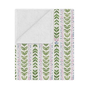 Pink & Blue Garland with Green Leaves Minky Blanket | Dorm Decor for College Girls | Gift for College Girls | Bedroom Decor