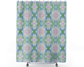 Cortina de ducha de tela con diseño floral en azul, verde y rosa para decoración de baño, dormitorio y apartamento para universitarias.