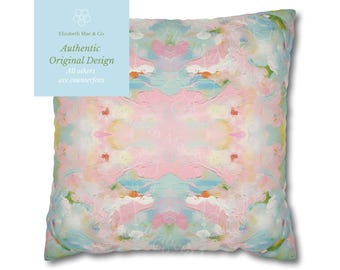 Funda de almohada con lirios del valle azules, verdes y rosas n.° 3 / Decoración para dormitorios universitarios / Regalo para adolescentes y universitarias / Decoración del hogar