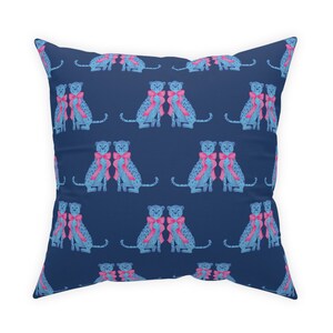 Blue & Pink Twin Blue Cheetahs with Pink Bows Pillow | Dorm Decor for College Girls | Teen and College Girl Gift | Throw Pillows for Couch