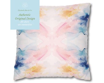 Blue & Pink Hugs and Kisses Watercolor Pillow Cover | Dorm Decor for College Girls | Home Apartment Decor | Throw Pillows for Couch