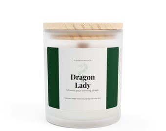 Dragon Lady Candle in Frosted Glass | Mahjong Gift | Soy Candle | Oakmoss and Amber Scent | Mahjong Decor | Hostess Gift