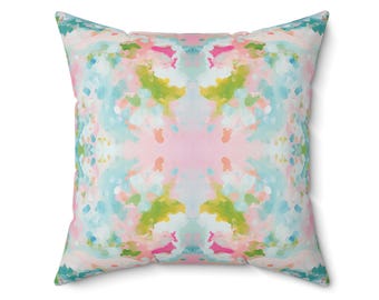 Blue, Green & Pink Snowdrops No. 2 Pillow | Dorm Decor for College Girls | Teen and College Girl Gift | Home and Apartment Decor