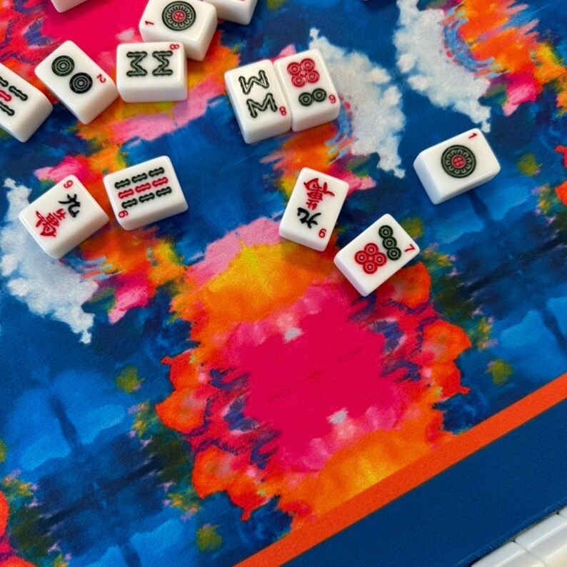 Blue, Orange & Pink Moody Blooms Mahjong Mat | 31.5in x 31.5in | 3mm | Non-Neoprene | With Storage Bag