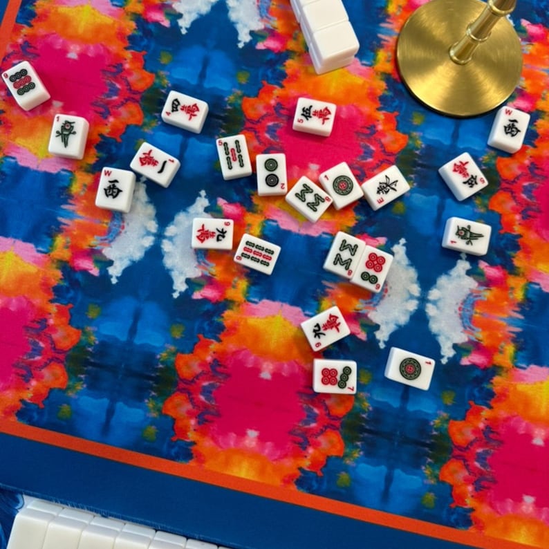Blue, Orange & Pink Moody Blooms Mahjong Mat | 31.5in x 31.5in | 3mm | Non-Neoprene | With Storage Bag