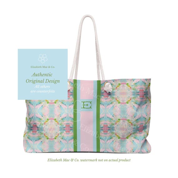 Blue, Green & Pink Pagoda Tote | Mahjong Bag | Custom Monogram Racing Stripe | Large Rope Handle Beach Bag | Preppy Gift