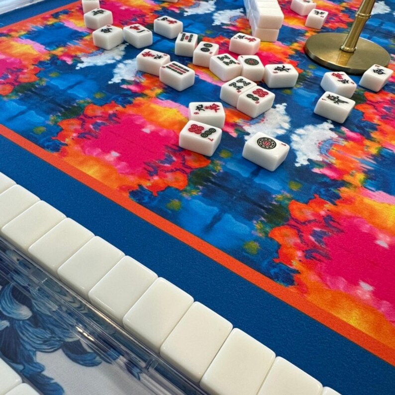 Blue, Orange & Pink Moody Blooms Mahjong Mat | 31.5in x 31.5in | 3mm | Non-Neoprene | With Storage Bag
