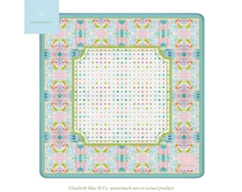 Blue, Green & Pink Snowdrops Mahjong Mat | 31.5in x 31.5in | 3mm | Non-Neoprene | With Storage Bag