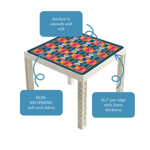 Surface is smooth and soft. Non-neoprene, soft-tech fabric. 31.5" per edge with 3mm thickness.