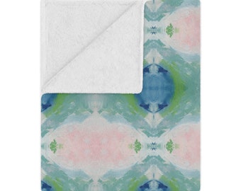 Blue, Pink & Green Palma Ceia Minky Blanket | Dorm Decor for College Girls | Gift for College Girls | Bedroom Decor
