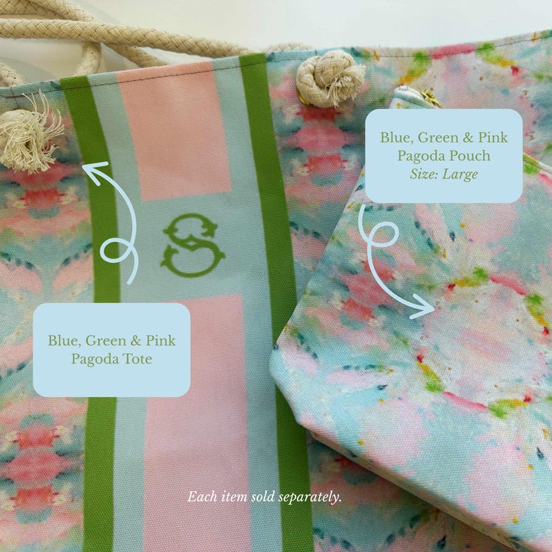Tote and matching large pouch. Each sold separately.