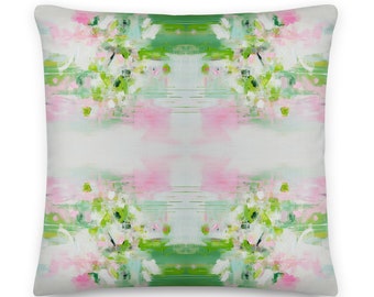 Pink & Green Garden No. 1 Impressionistic Pillow | Dorm Decor for College Girls | Home Decor Gift